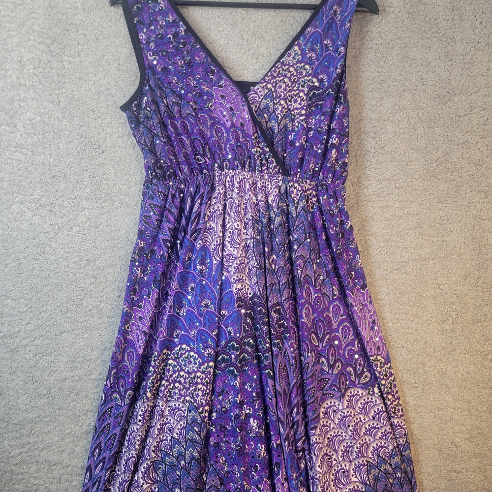 Vibrant Purple Patterned Midi Dress